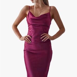 Elegant Magenta Satin Dress